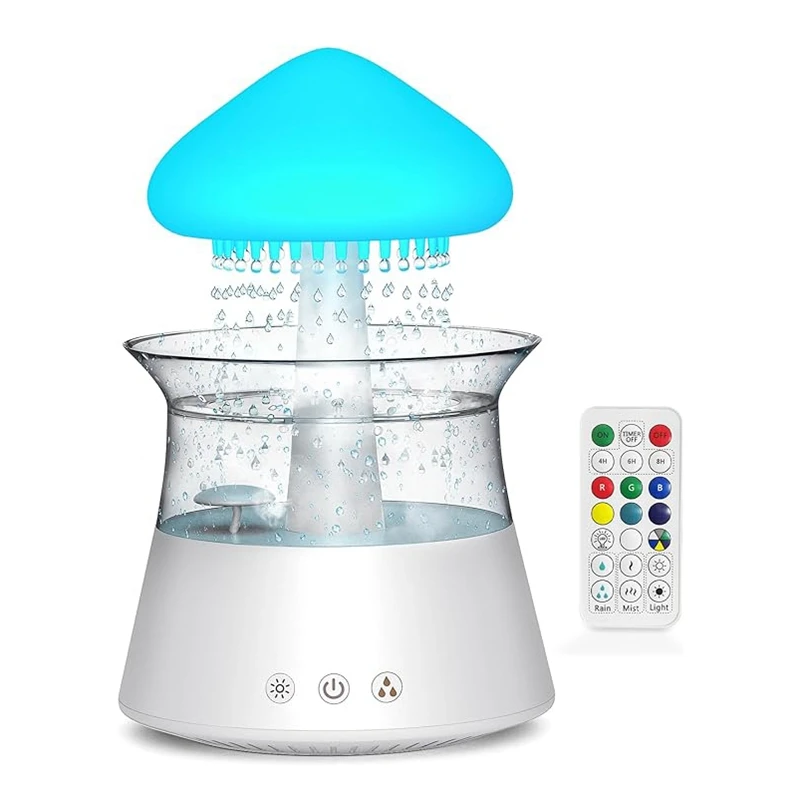 Rain Cloud Humidifier Diffuser With Remote,Water Drip Waterfall Lamp Mushroom Rain Sounds White Noise Air Humidifiers Durable