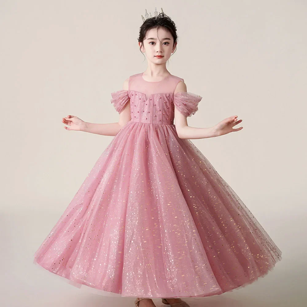 Elegant Dress for Girl Dots Printed Kids Dresses Long Evening Wedding Holiday Party Prom vestidos para niñas 5-14Y
