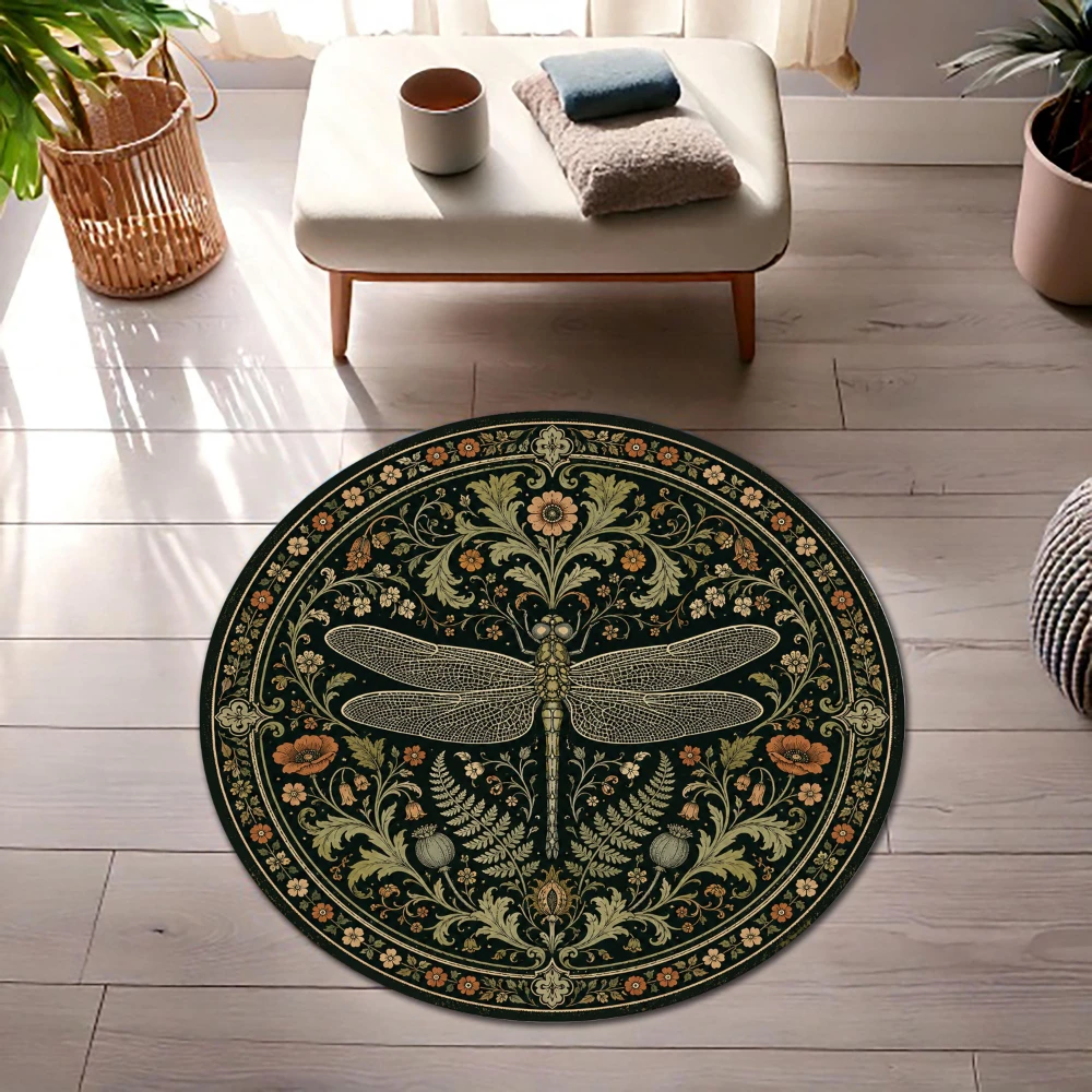 Retro Sunlit Woodland Rabbit Daisy Fern Mushroom graphics Circle Rug,Living Room,Bedroom,Study Room Washable Rug Present