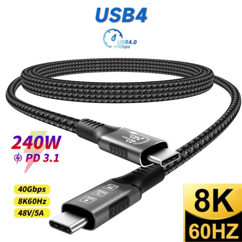 240W USB4 Cable for Thunderbolt3/4 8K 60Hz Data Transfer Cable 40Gbps HD Video transmission For laptop iPhone iPad MacBook PS5