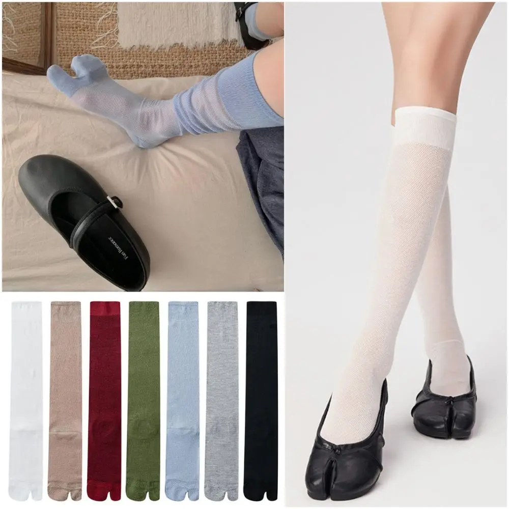 Fashion Multicolor Split Toe Calf Socks Solid Color Mesh Two Toe Socks Breathable Long Stockings JK Fashion