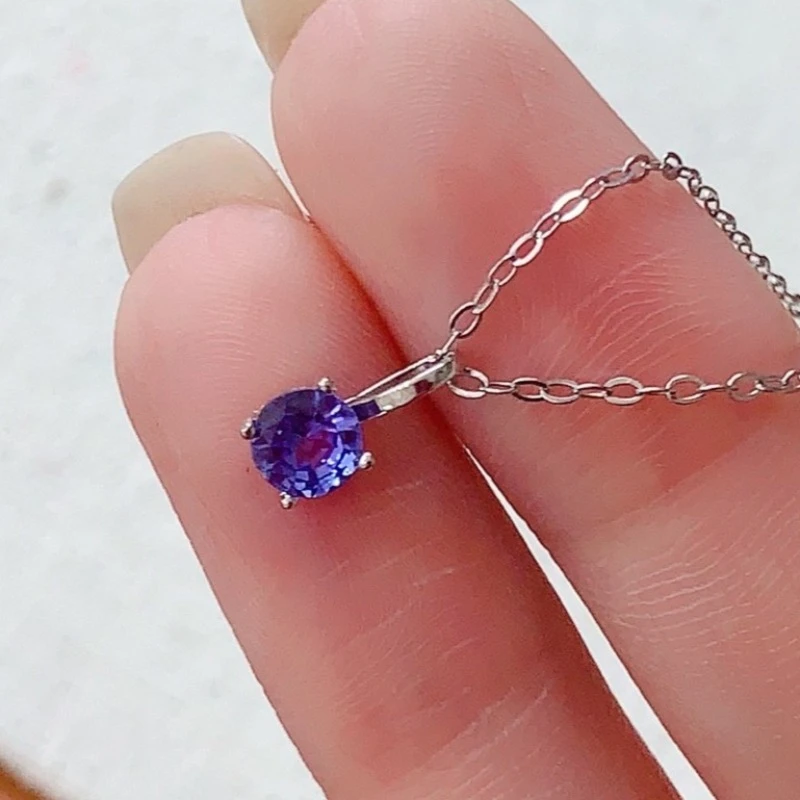 925 Silver Natural Tanzanite Pendant with Certificate 4mm Genuine Tanzanite Jewelry Small Silver Gemstone Necklace Pendant