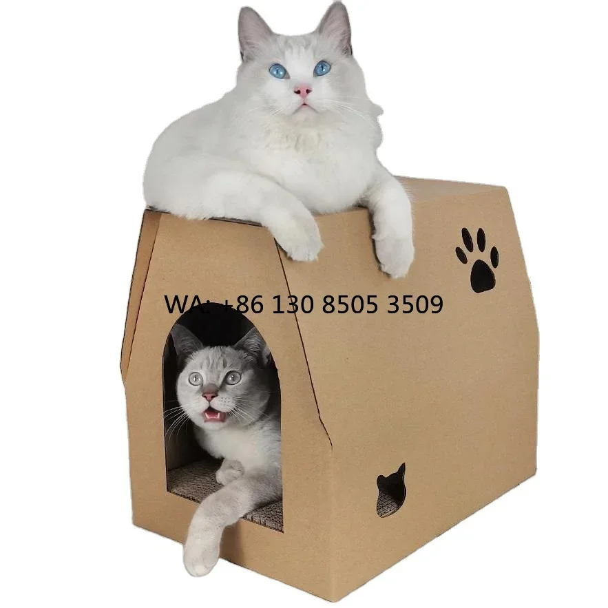 

Foldable Cardboard Cat House With Integrated Cardboard Cat Scratcher Cozy Corrugated Paper Cat Nest for Sleeping and Clawing