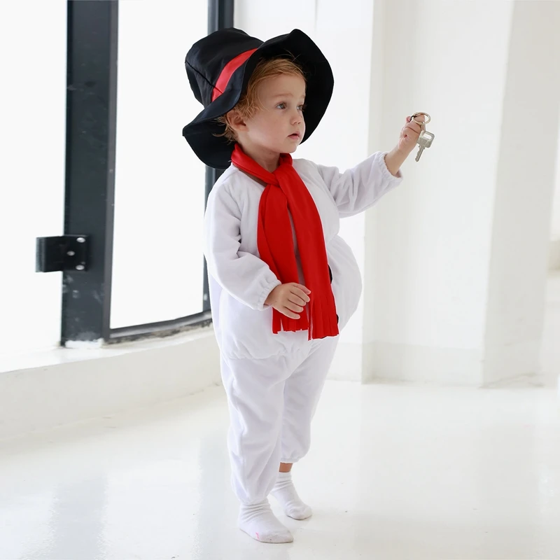 Baby Snowman Costume Long Sleeve Crew Neck Jumpsuit with Hat Scarf Christmas Outfit for Boys Girls