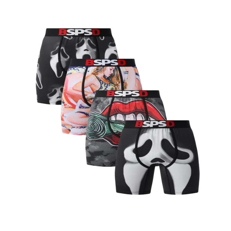 

4Pcs Men Underwear Boxers Breathable and Sweat-Wicking Swimming Man Underpants Print Mens Panties Trunks Sexy Men's Boxer Briefs