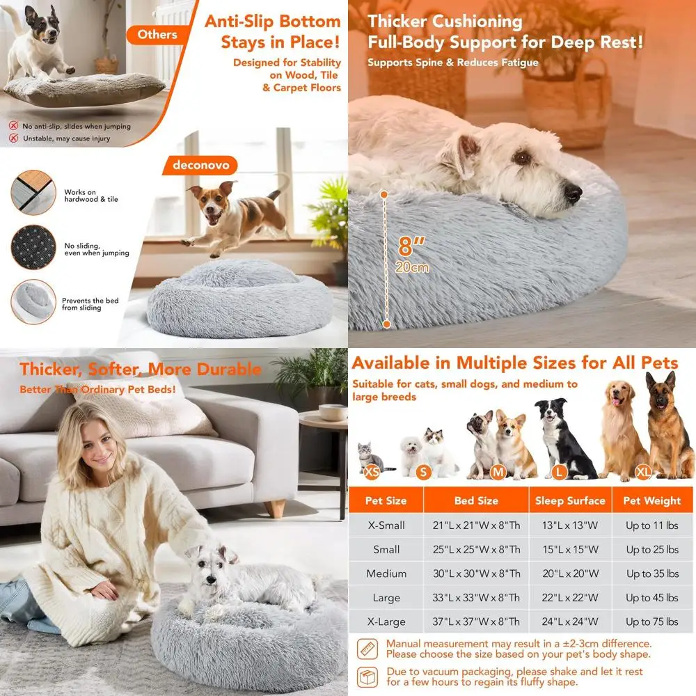 

Light Grey Washable Plush Donut Dog Bed with Raised Edge for Small Dogs & Cats, 37x37x8