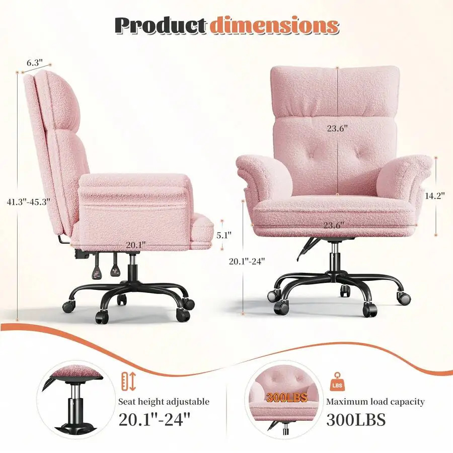 Criss Cross Chair With Wheels, Plush Vanity Chair With Adjustable Armrests,Ergonomic Office Chair With Two Side Pockets Wide Sea