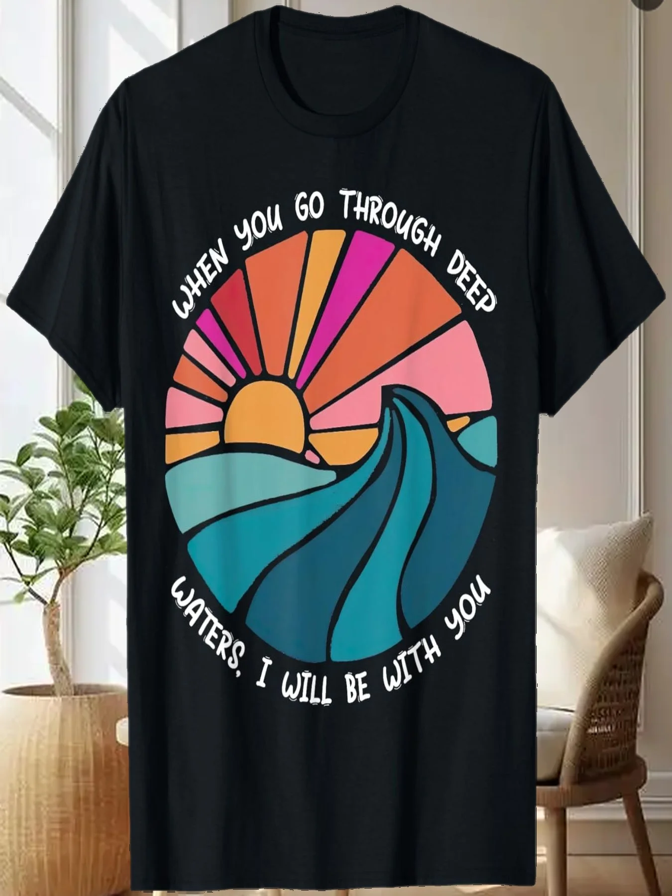 

Religion When You Go Through Deep Waters, Christian Quote T-Shirt