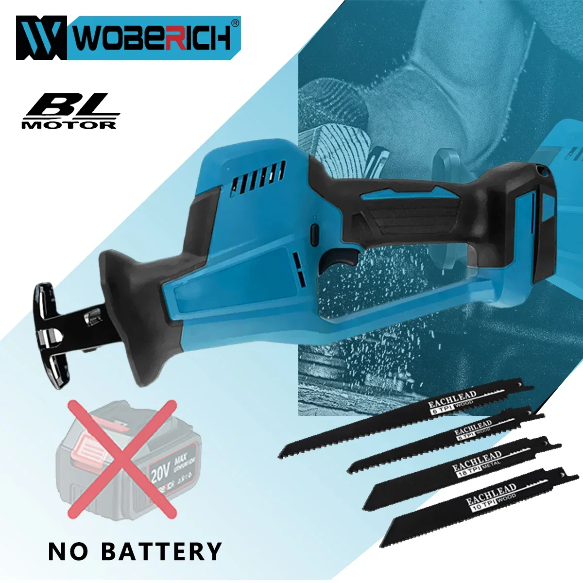 

Brushless Electric Reciprocating Saw With 4 Blades Cordless Adjustable Speed PVC Pipe Wood Saw For Makita 18V Battery