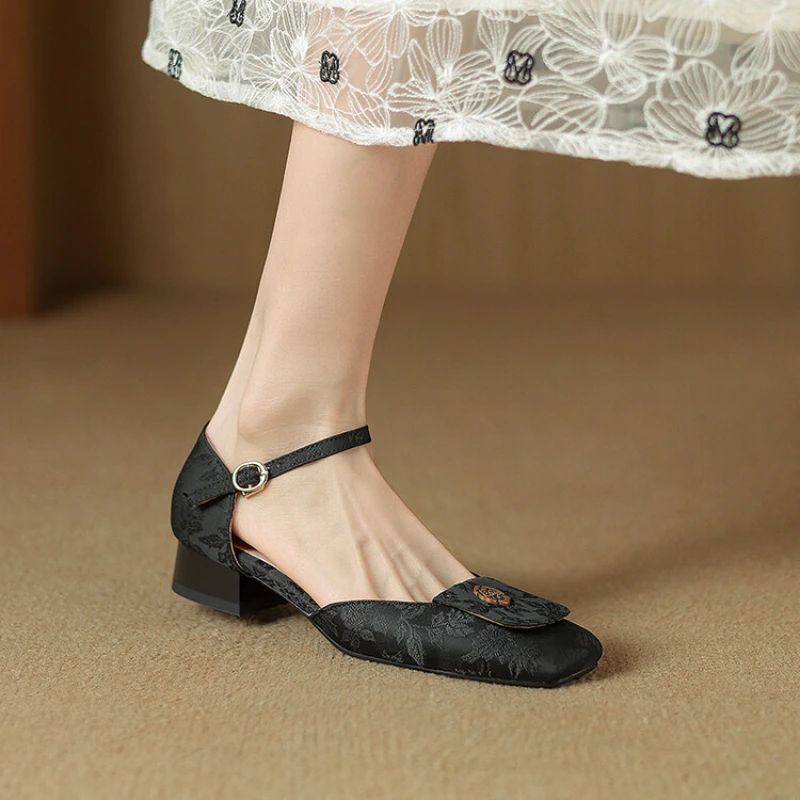 New Chinese Style Sandals Summer Sexy Women's Shoes Breathable Thick Female High Heels 2024 High Quality Elegant Ladies Sandals