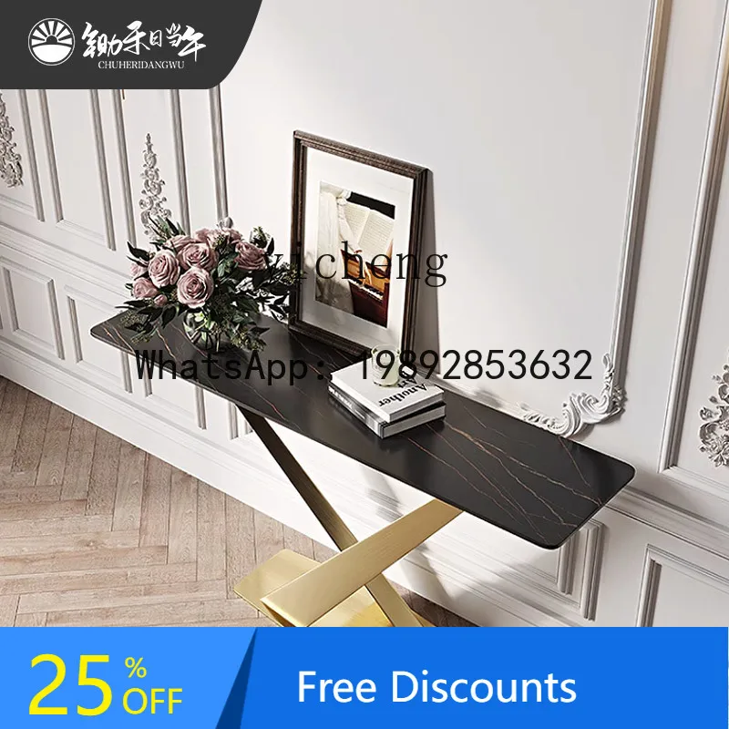 

FZ light luxury stainless steel rock slab entrance table end view table corridor wall decorative cabinet