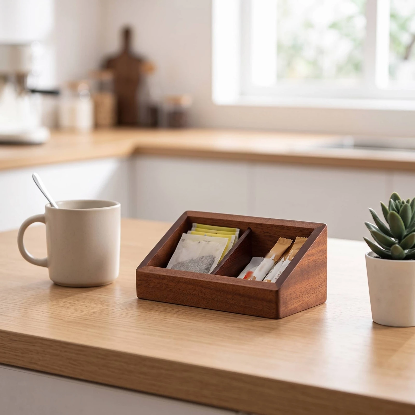 Wooden Storage Divider Box Solid Wood Divided Storage Box Wooden Organizer Slimline Compartmentalized for Office Desk