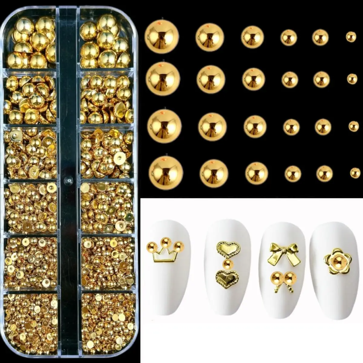 1 caja de abalorios de perlas semicirculares de imitación Artificial para uñas, decoraciones artísticas de uñas con perlas de fondo plano en varios colores 3D para uñas DIY