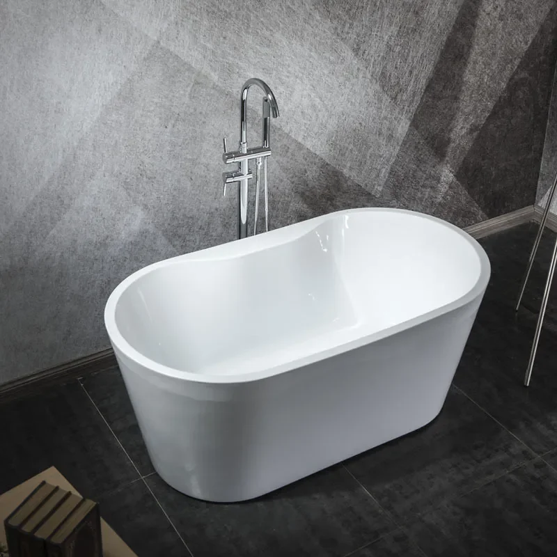 Oval Freestanding Acrylic Bathtub 1.4m-1.7m with 5-Piece Faucet Set for Hotel Bathroom Soaking Tub