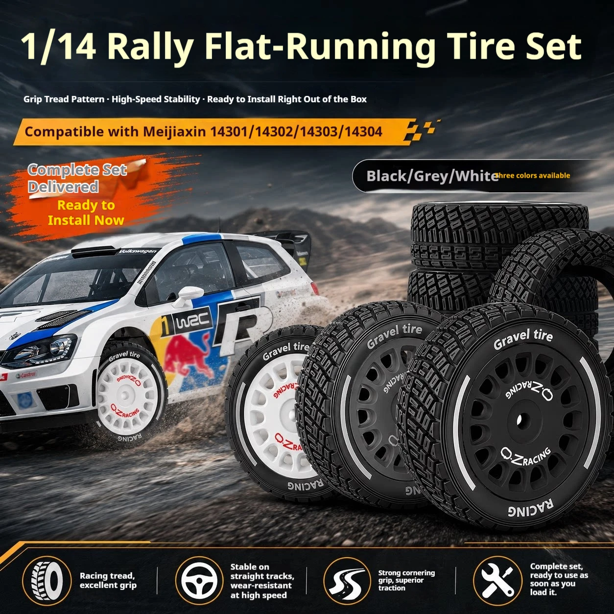 Oz Racing Rc Car Gravel Tires Wheels 1 14 Scale For Mjx 14301 14302 14303 14304 Flat Run Rally Replacement Parts
