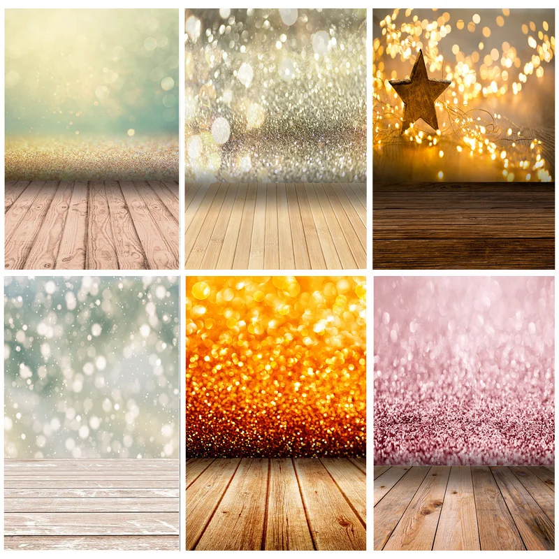 

SHENGYONGBAO Light Spot Bokeh Glitter Wooden Floor Portrait Photography Backdrops Props Photo Studio Backgrounds 21222 LX-01