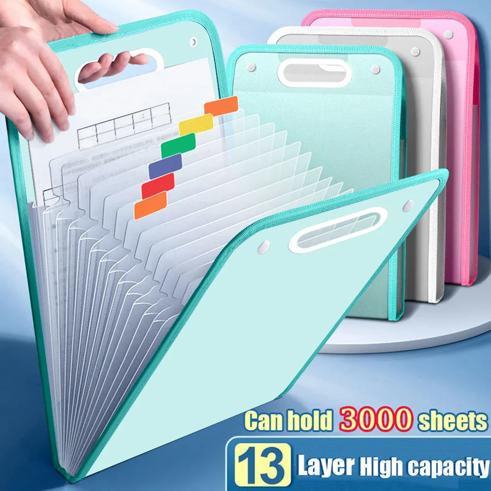 

A4 Portable Vertical Thickened 13 Grids Organ PP Translucent Folder Student Data Storage File Bag School Stationery Supplies