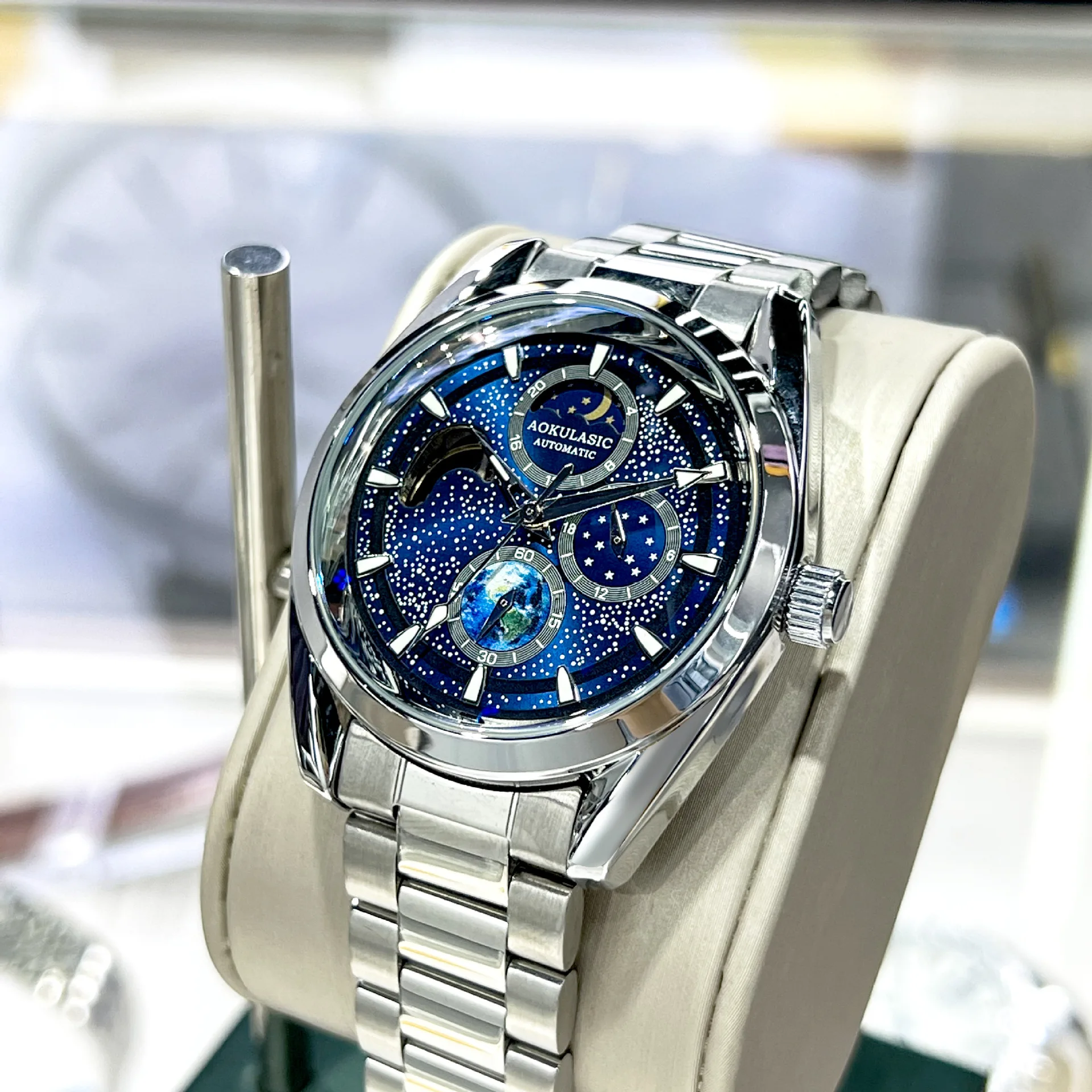 Stainless Steel New Full Starry Sky Full Skeleton Premium Luminous Waterproof Self-Wind Automatic Watch for Men