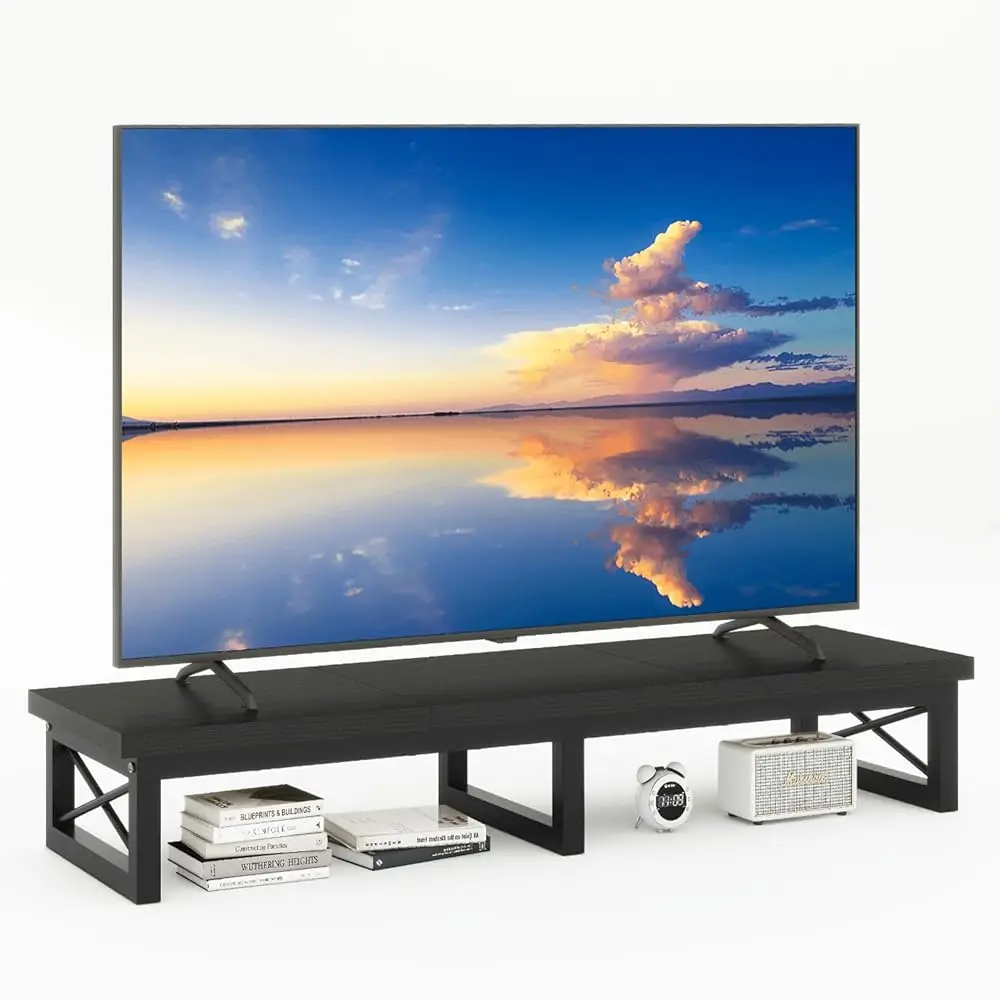 

45"" Large Tv Riser For 32-60 H Tv,Tabletop Short Tv Stand With Storage And Steel Legs,Dual Screen Office Desk,Stand Riser,Tv