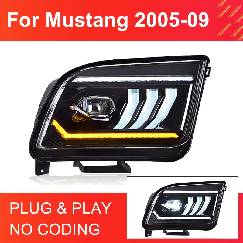 

1 Pair LED Headlight Assembly for Ford Mustang 2005-2009 Headlight Plug and Play with LED DRL Dynamic Turning Front Head lights