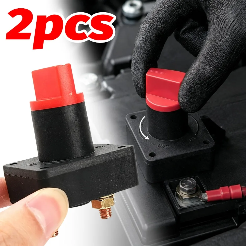 Car Battery Isolator Switch Copper Terminal Square Base Red Handle Knob Switch M6 Bolt Motorcycle Truck Power Disconnect Swithes