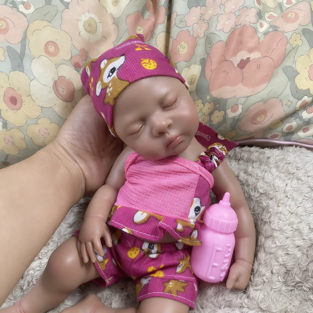 13 Inch Dark Skin Silicone Reborn Baby Doll Luna African American Girl Full Solid Silicone Washable Doll Toy Christmas Gift - view 3