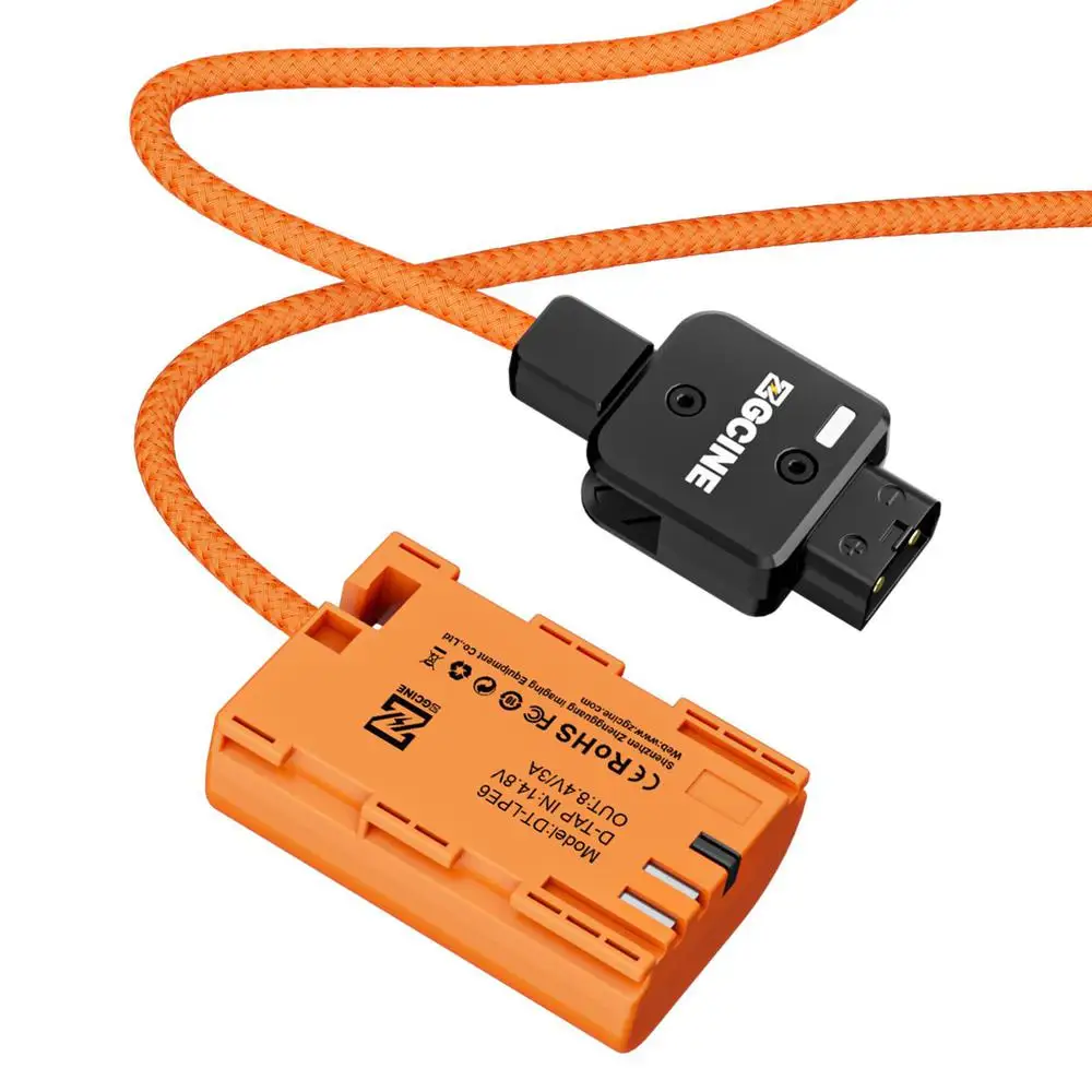 ZGCINE DT-LPE6 D-Tap/Type-C PD-to LP-E6NH Dummy Battery Braided Wire DC Coupler for Canon zg LPE6