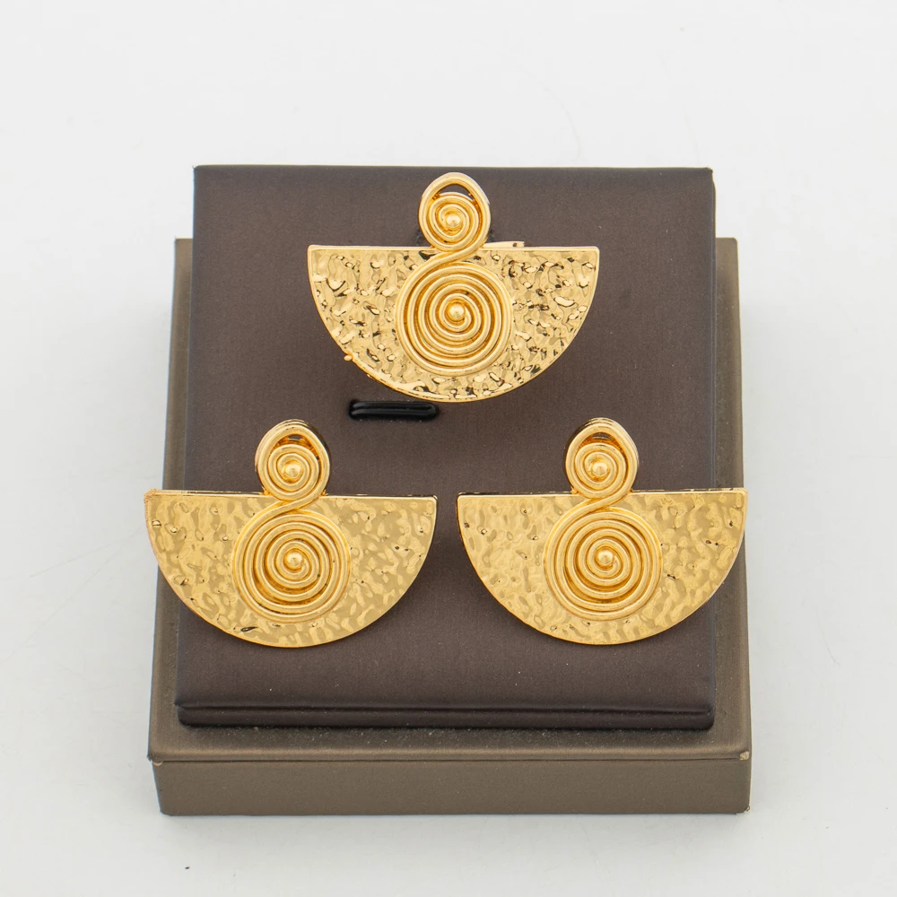 YM Nigerian Gold-Tone Bridal Earring and Ring Set 5