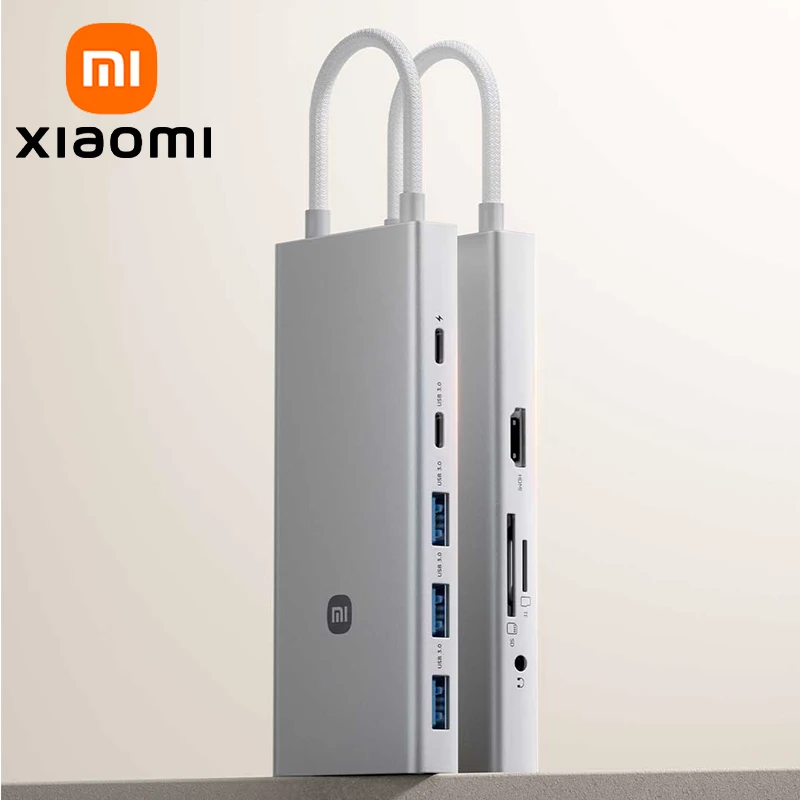 XIAOMI Type-C 10-in-1 Docking Station，Laptop USB Hub，USB 3.0 PD HDMI 2.0 TF SD LAN Audio，Supports 100W Fast Charging