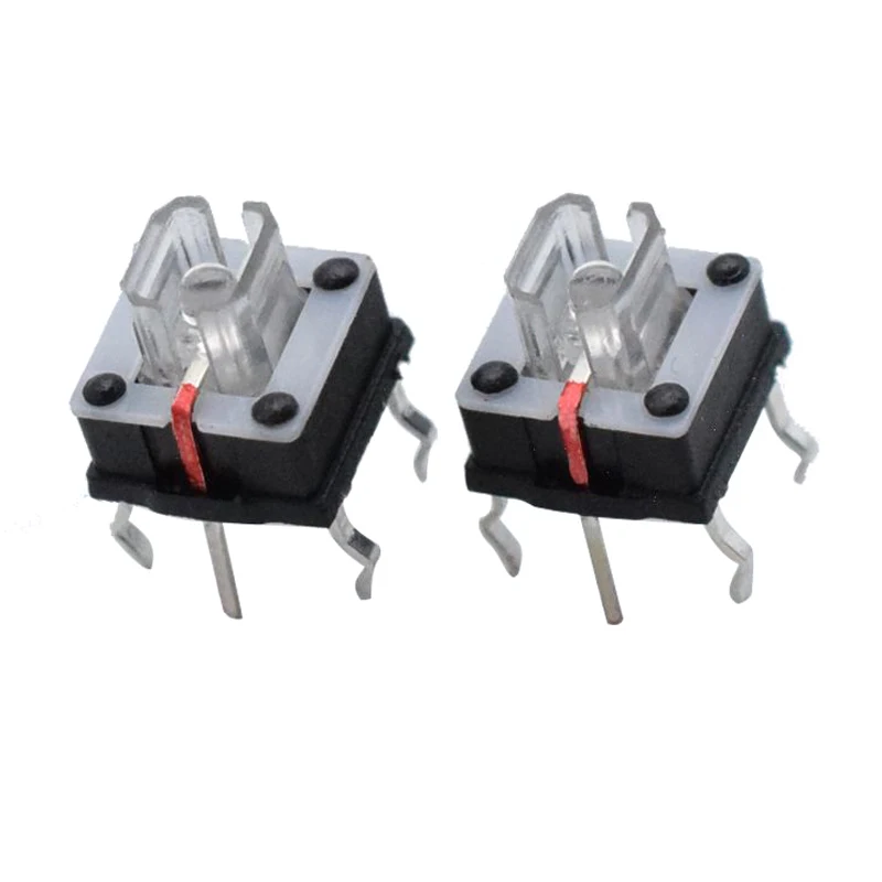 50pcs 6 * 6 * 7 light touch switch TC02-IL-X with red, green, and blue four pin plug-in button switch