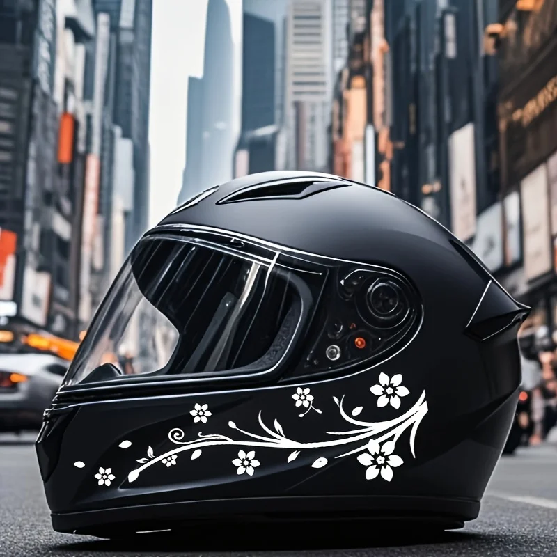 2Pcs/Set Flower Vine Butterfly Vinyl Sticker, Waterproof Decal for Motorcycle Helmet and Car Window