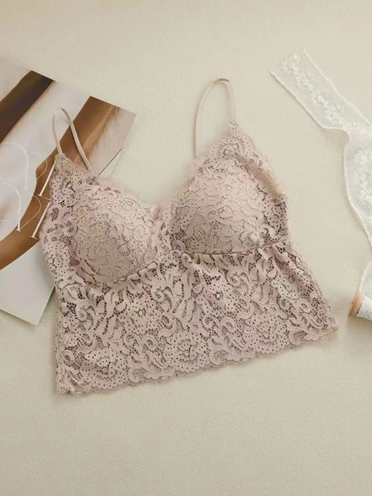 Deeptown Y2k Top Lace Camis Backless Crop Tops Coquette Comfortable Bralette Sleevelss Open Back Tank Top Street Wear.