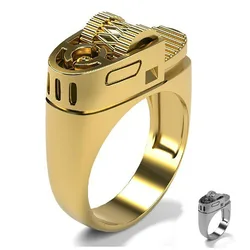 Retro Creative lighter shaped Ring Mens Vintage Punk Fashion Kpop Couple Machinery Rings Hip Hop Index Finger Ring Jewelry Gift