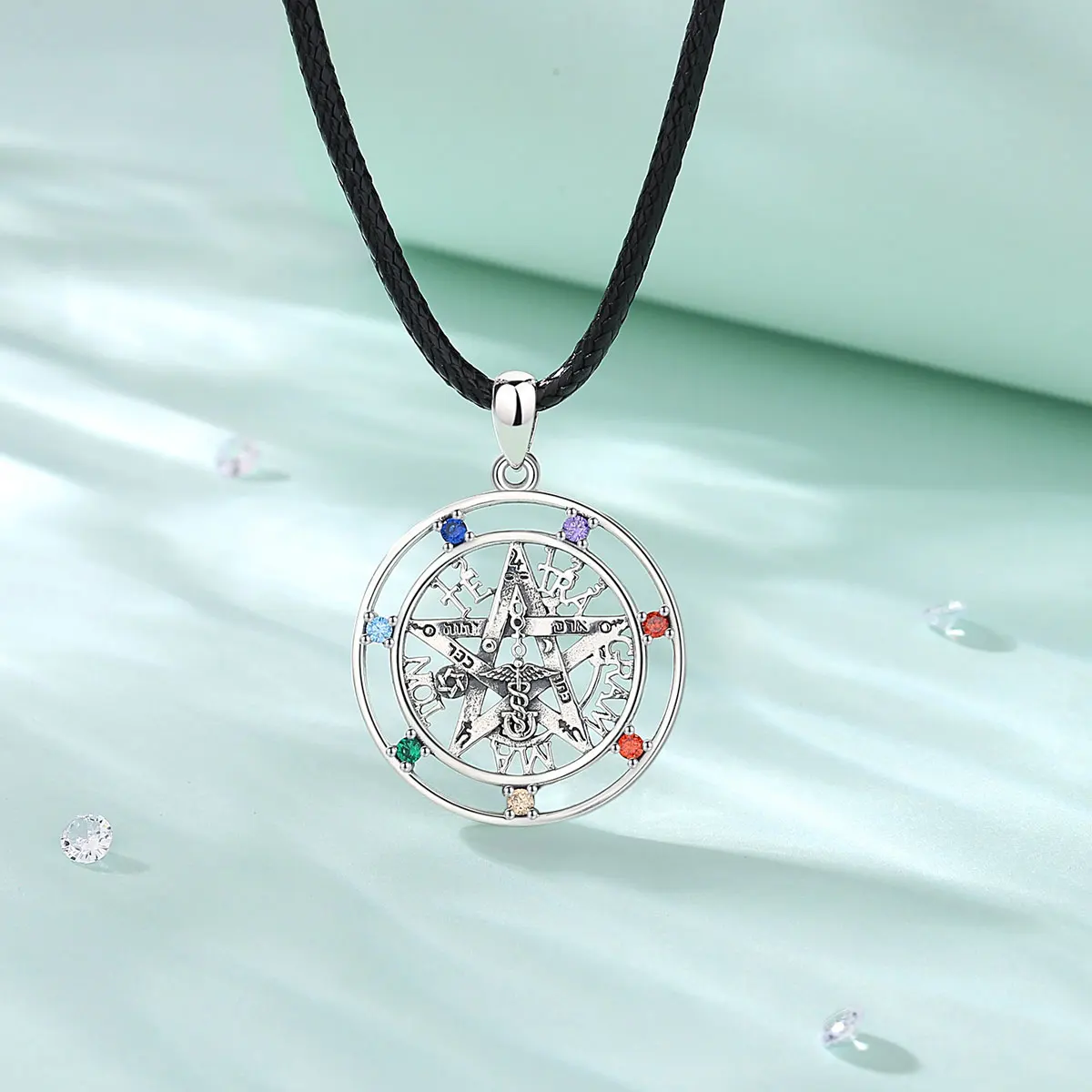 7 Colors Chakra Tetragramaton Necklace Eudora 925 Sterling Silver Pentagram Amulet Pendant Guardian Star Men Women Jewelry