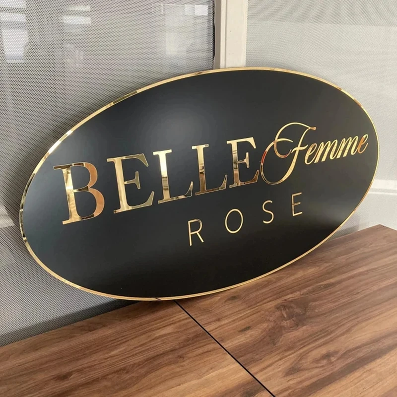

Custom Oval Business Sign 3D Mirror Acrylic Logo Beauty Salon SPA Lash Nails Hair Studio Lobby Wall Decor Office Name Door Plate