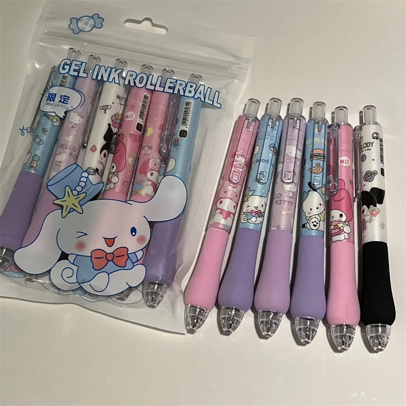 6PCS Anime Sanrio High Beauty Cloud Pen Cute Kuromi Limited Bag Melody Girl Quick Drying Stationery Brush Inscription Pen Gift