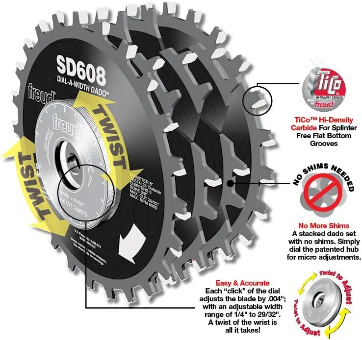 SD608: 8" Dial-A-Width Stacked Dado Sets