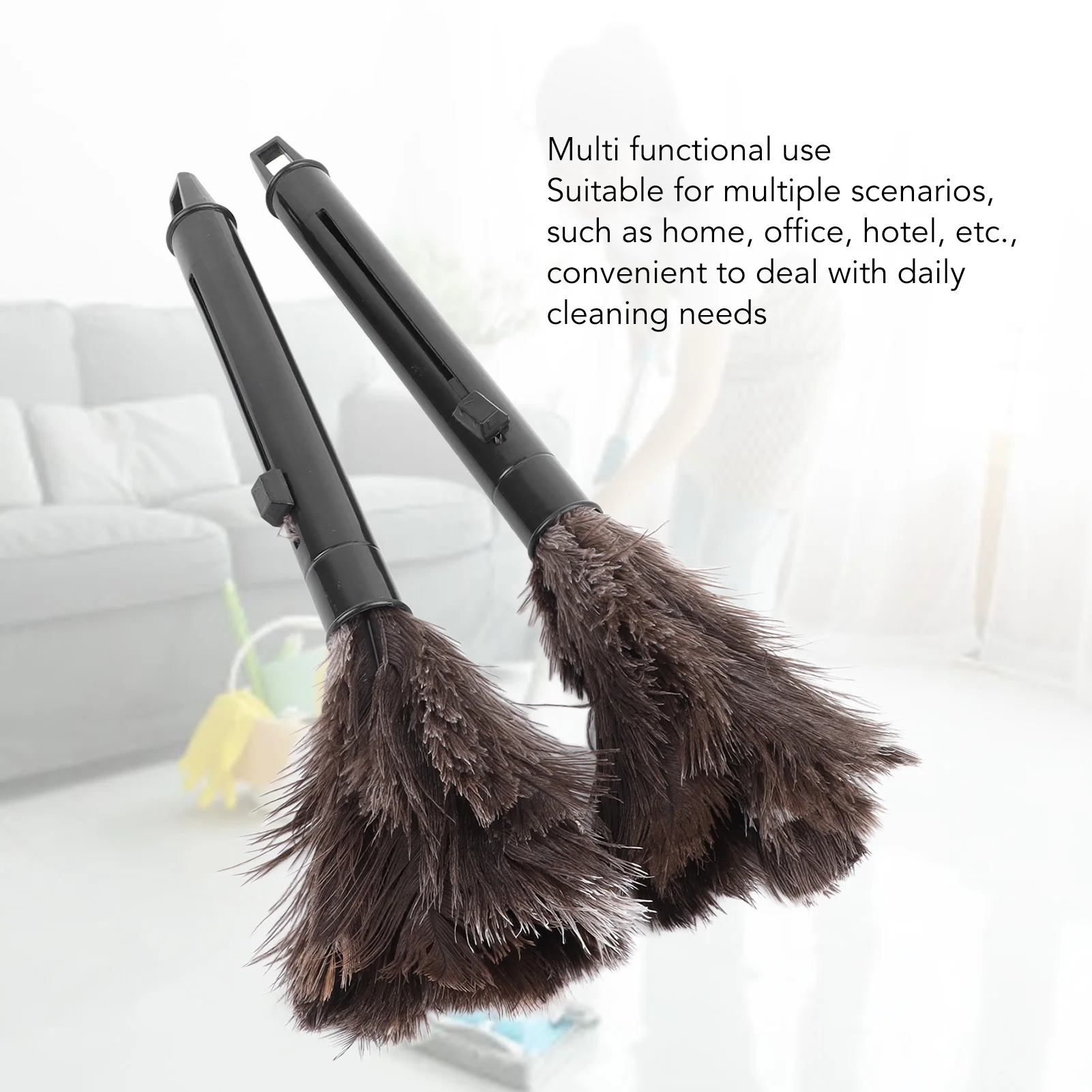 2Pcs Retractable Feather Duster Ostrich Feathers Duster with Long Handle for Home Cleaning