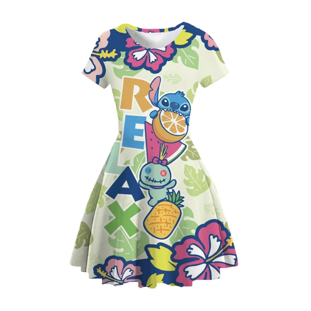 2024 Summer Fashion Cute Princess Dress 3D Printed Clothing Disney Sewn Children\'s Dress Round Neck Short Sleeve Princess Dress