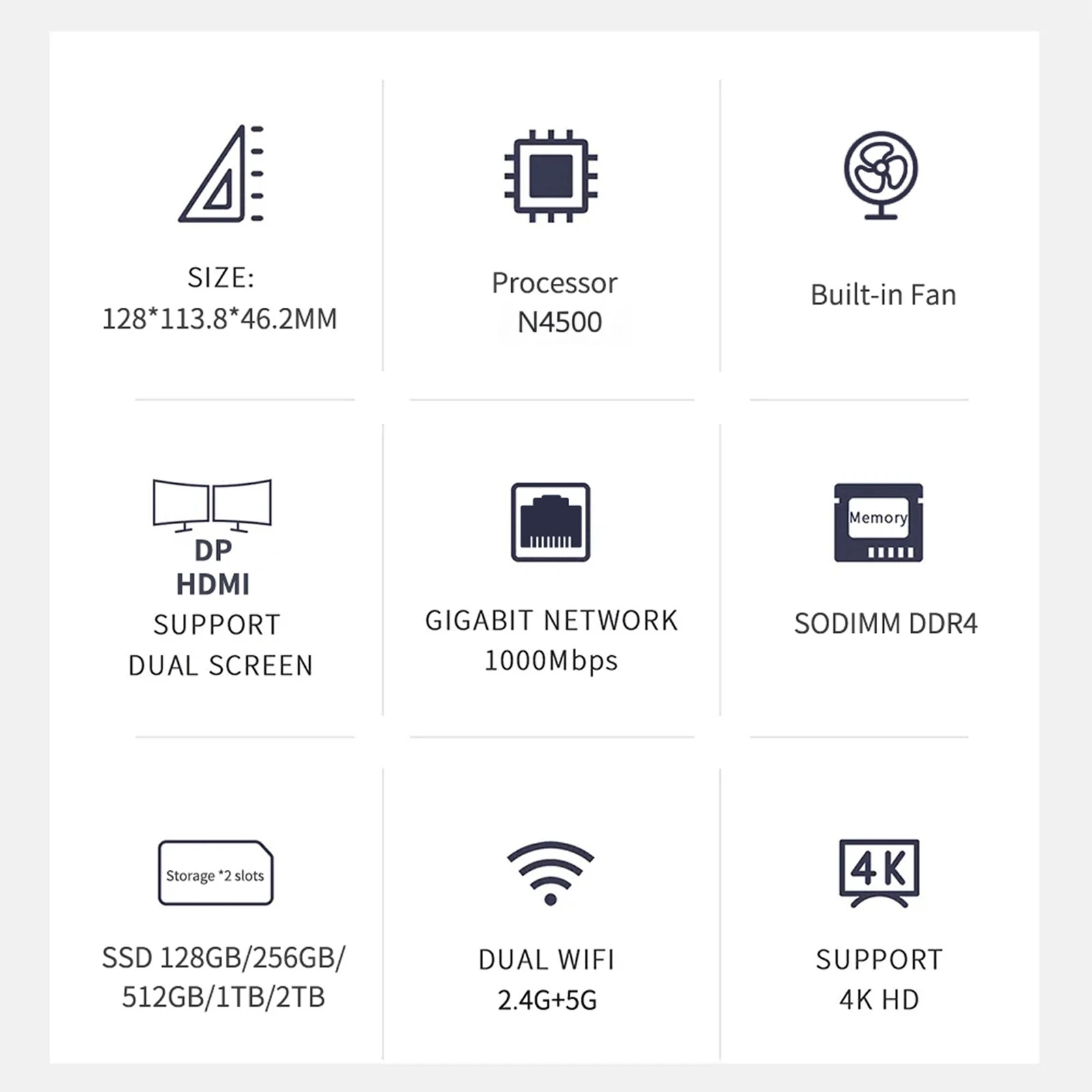 Honlin Mini PC 11a generazione Intel N4500 Windows 11 Pro Mini PC 8/16 GB DDR4 128 GB/256 GB M.2 SSD WiFi5 BT5.1 Computer desktop