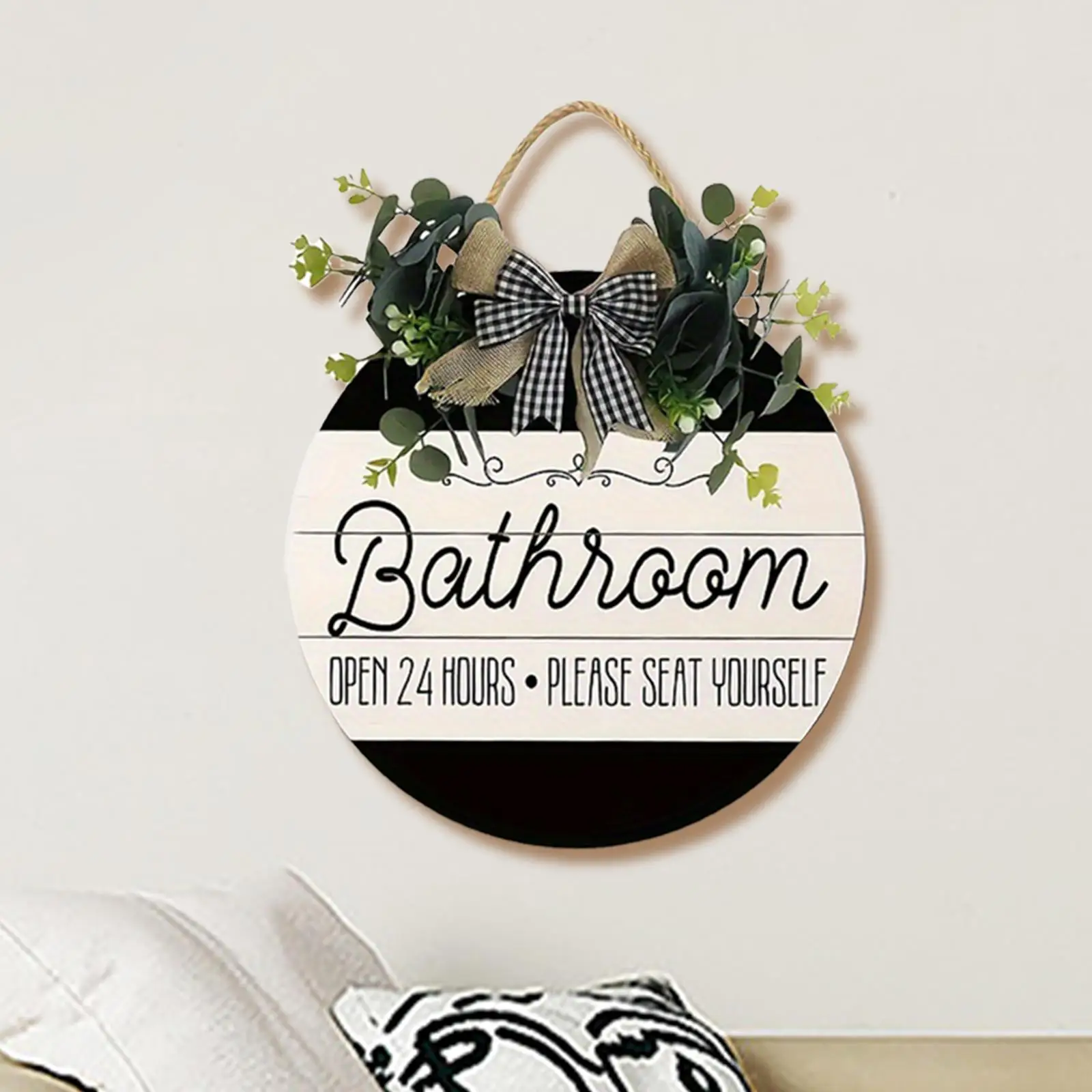 Welcome Hanging Sign Farmhouse Bathroom with Bowknot Versatile Welcome Sign