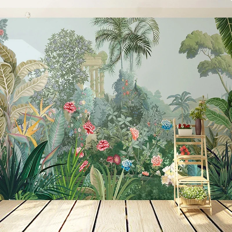 Custom Medieval Rainforest Palace Flowers Mural Wholesale Photo Wallpaper Wall Painting For Living Room Besroom Poster 3D Fresco