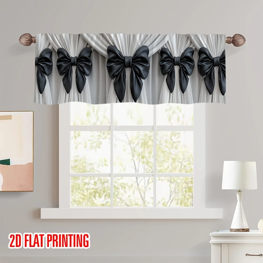 

1pc Black And White Bow Valance Curtain, Easy Rod Installation, Color of Your Bedroom, Office Or As a Housewarming Gift