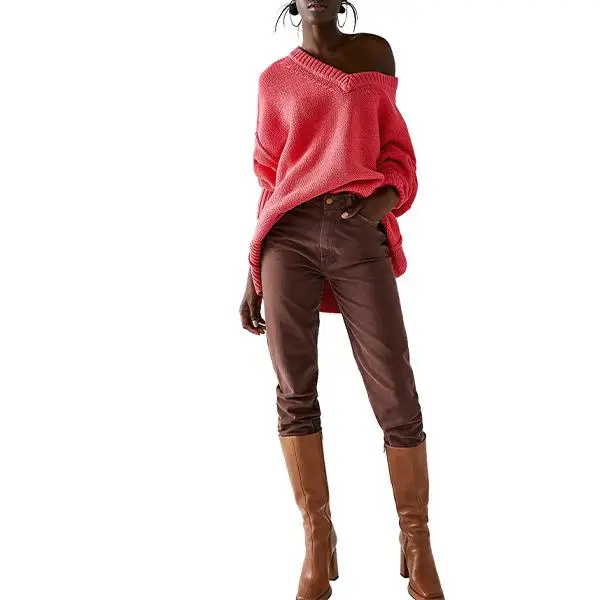 Faionable المتضخم سترة V-Ne 2025 شتاء جديد وصول المرأة طويلة Sve Thiened اللون طاقم Ne تريكو #5