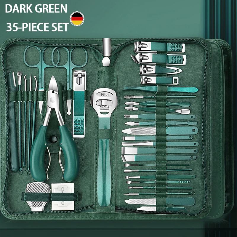 [7-35 pièces Kit de soin des ongles] Kit de soin des ongles en acier inoxydable avec étui de voyage portable ensemble de manucure avec coupe-ongles, ciseaux à cuticules