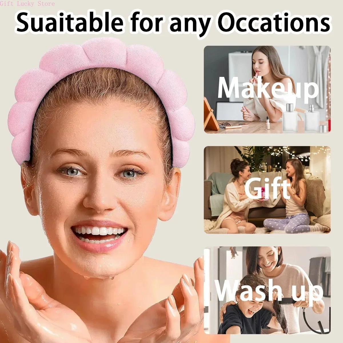 3 szt. Modne opaski do mycia z mikrofibry, gumki do włosów, puszyste opaski spa do mycia twarzy, makijażu, pod prysznic, pielęgnacji skóry