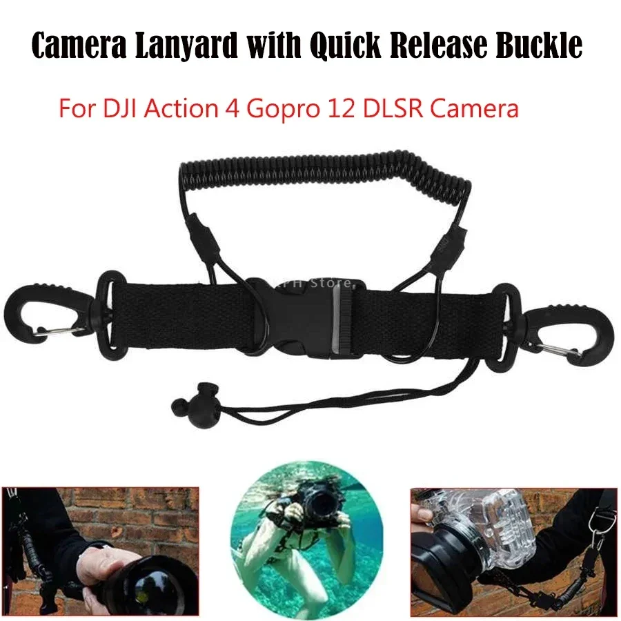 Diving Dive Canoe Camera Lanyard w Quick Release Buckle and Clips for DJI Action 4 Gopro 12 DLSR Camera Diving Sports Accessory