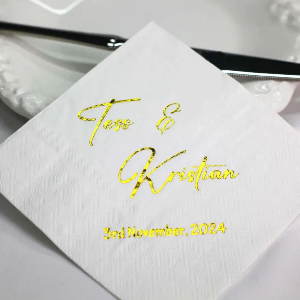 Custom Gold Foil Wedding Napkins,Custom Gold Foil Cocktail Napkin,Monogrammed Napkin,Engagement Napkin,Wedding Reception Napkin