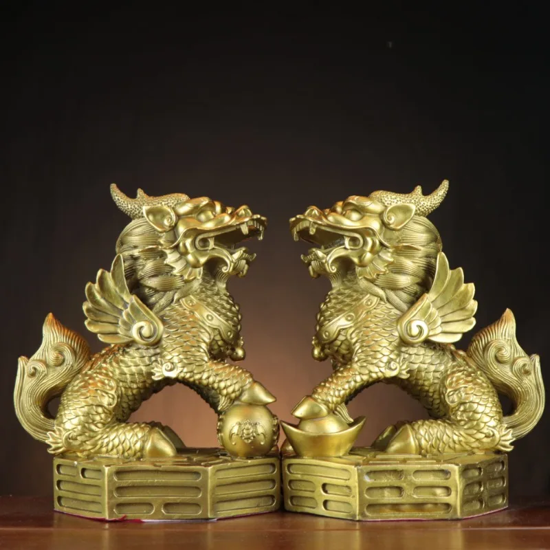 

Pure copper unicorn ornaments a pair of home living room porch decorations office Chinese housewarming lucky gifts Chinese