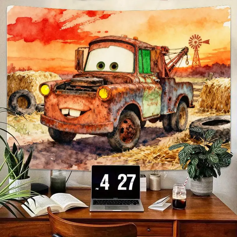 

1 шт., акварельный гобелен Disney Pixar Cars Mater, деревенский фермерский дом, настенное искусство, детская комната, спальня, гаражный декор, подарок для любителей автомобилей.